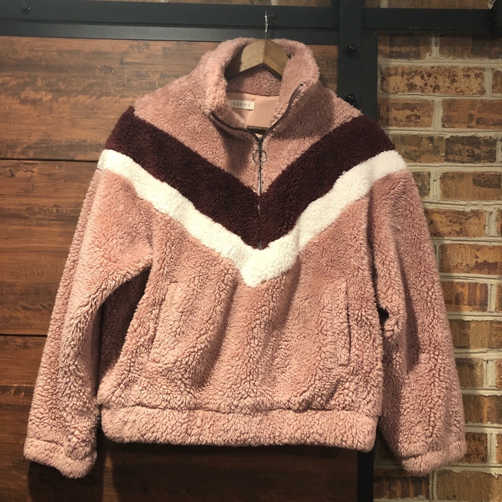 Bohme Fuzzy Sherpa Fleece Jacket Chevron pullover